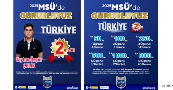 SANKO OKULLARI ÖĞRENCİSİ MSÜ SINAVINDA TÜRKİYE 2. OLDU